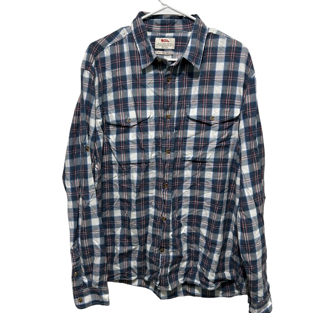Fjallraven Shirt Mens Size XXL Gray Plaid Sarek Flannel Comfort Fit Long Sleeve